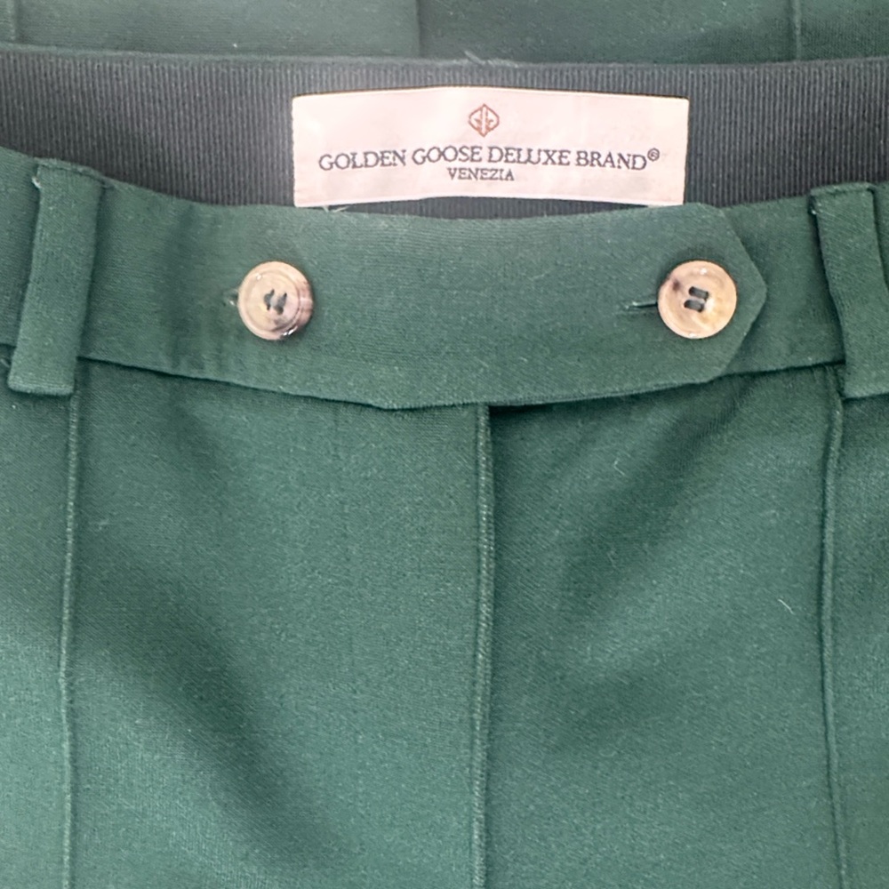 Golden Goose Green Cropped Pants with pastel lime and black stripe.  Size small